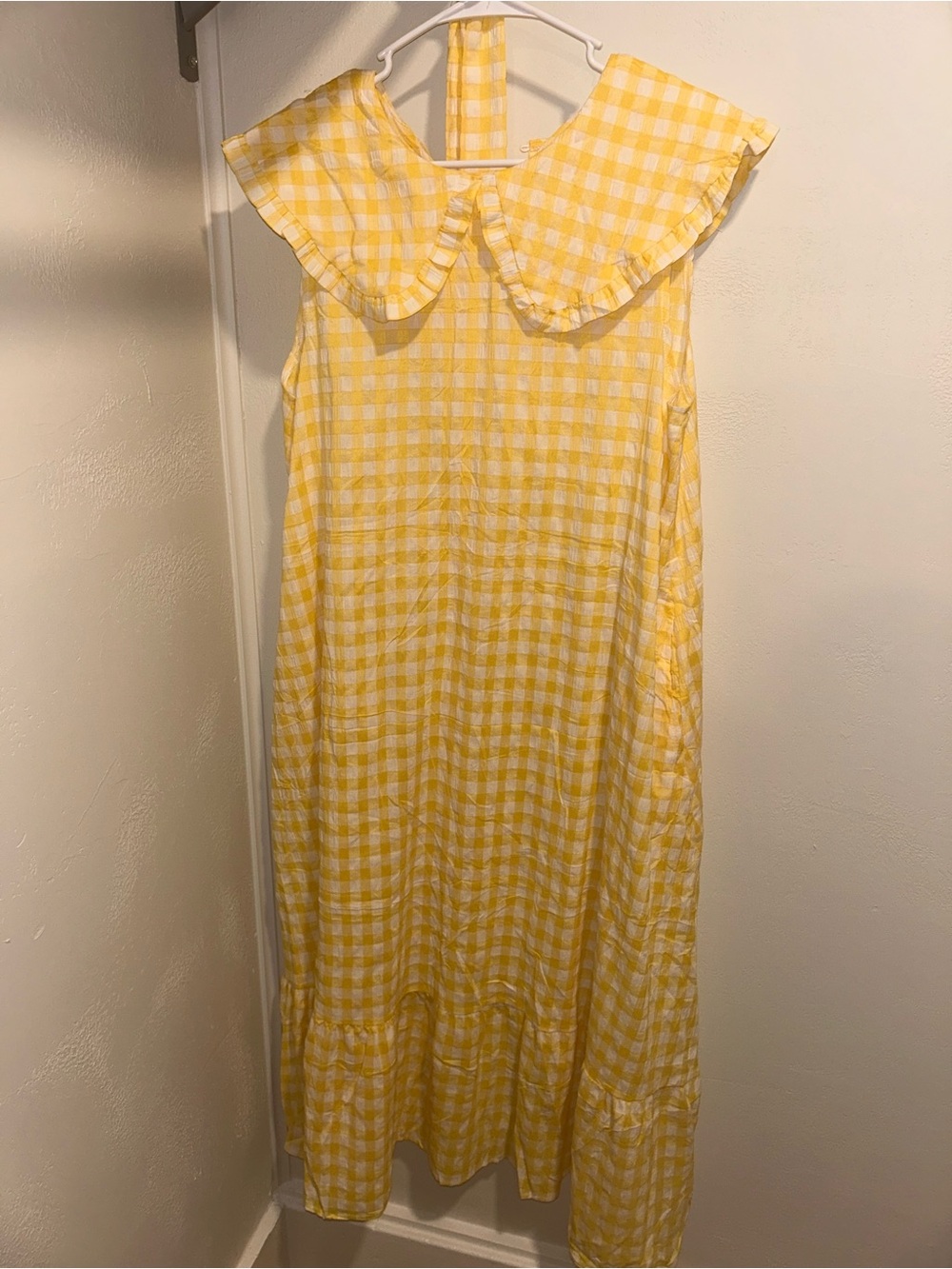 Yellow Gingham Collared Tie Waist Picnic Midi Dress